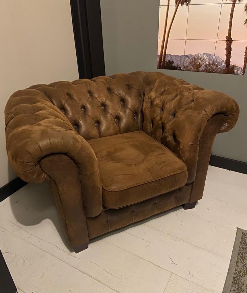 Chesterfield look fauteuil, Ophalen, Gebruikt, Eenpersoons, Chesterfield