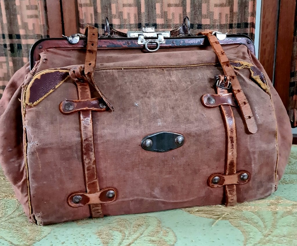 Vintage stoffen dokterstas, Gebruikt, 20 tot 30 cm, Bruin, Minder dan 40 cm