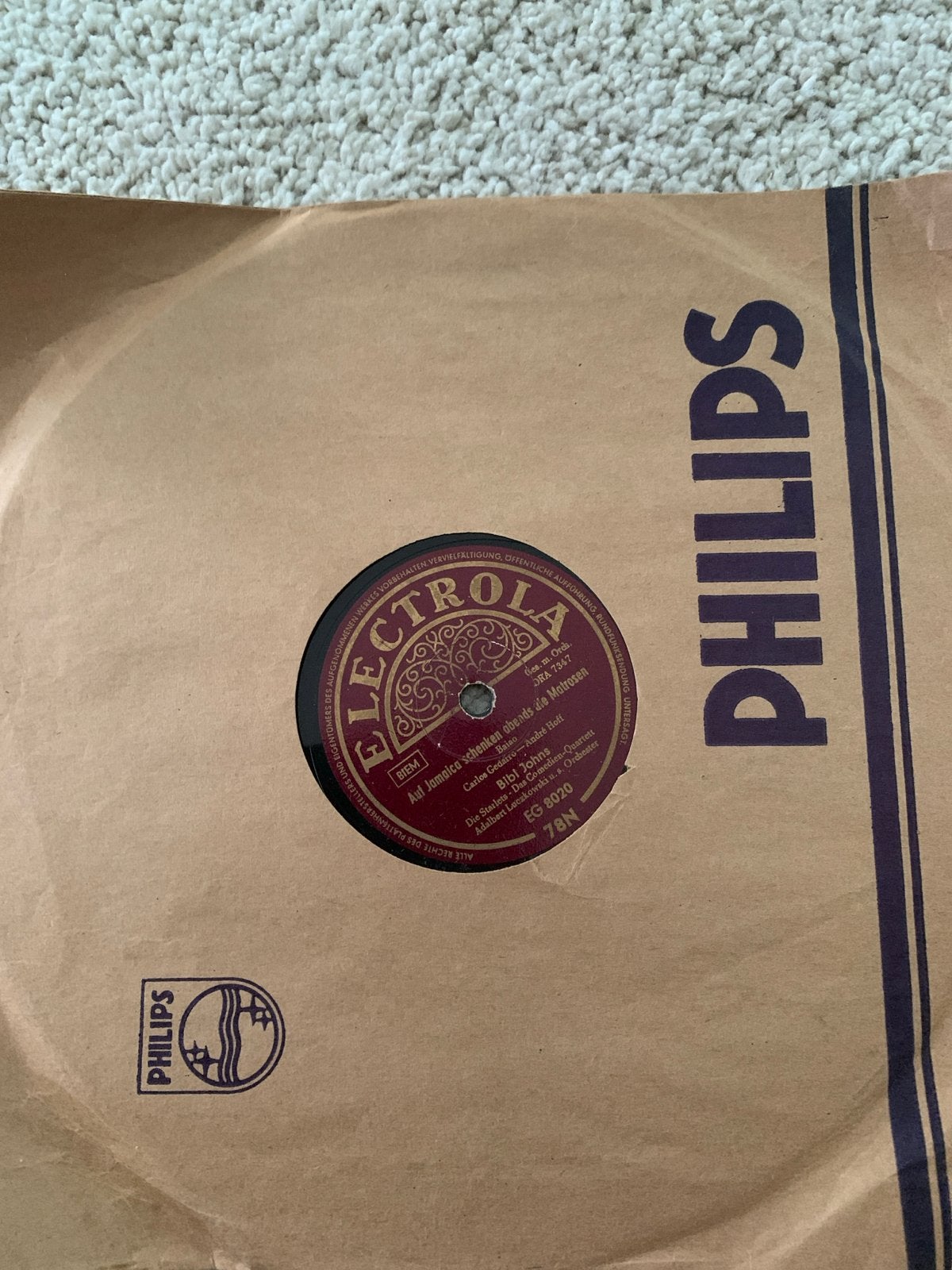 Zeldzame Electrola 78 toeren plaat - Philips hoes, LP, Gebruikt, 10 inch, Overige genres