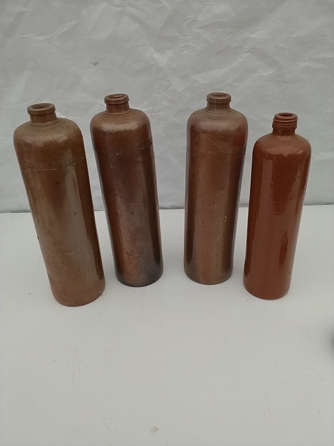 Set van 4 antieke jeneverflessen - 30 cm hoog, Ophalen of Verzenden