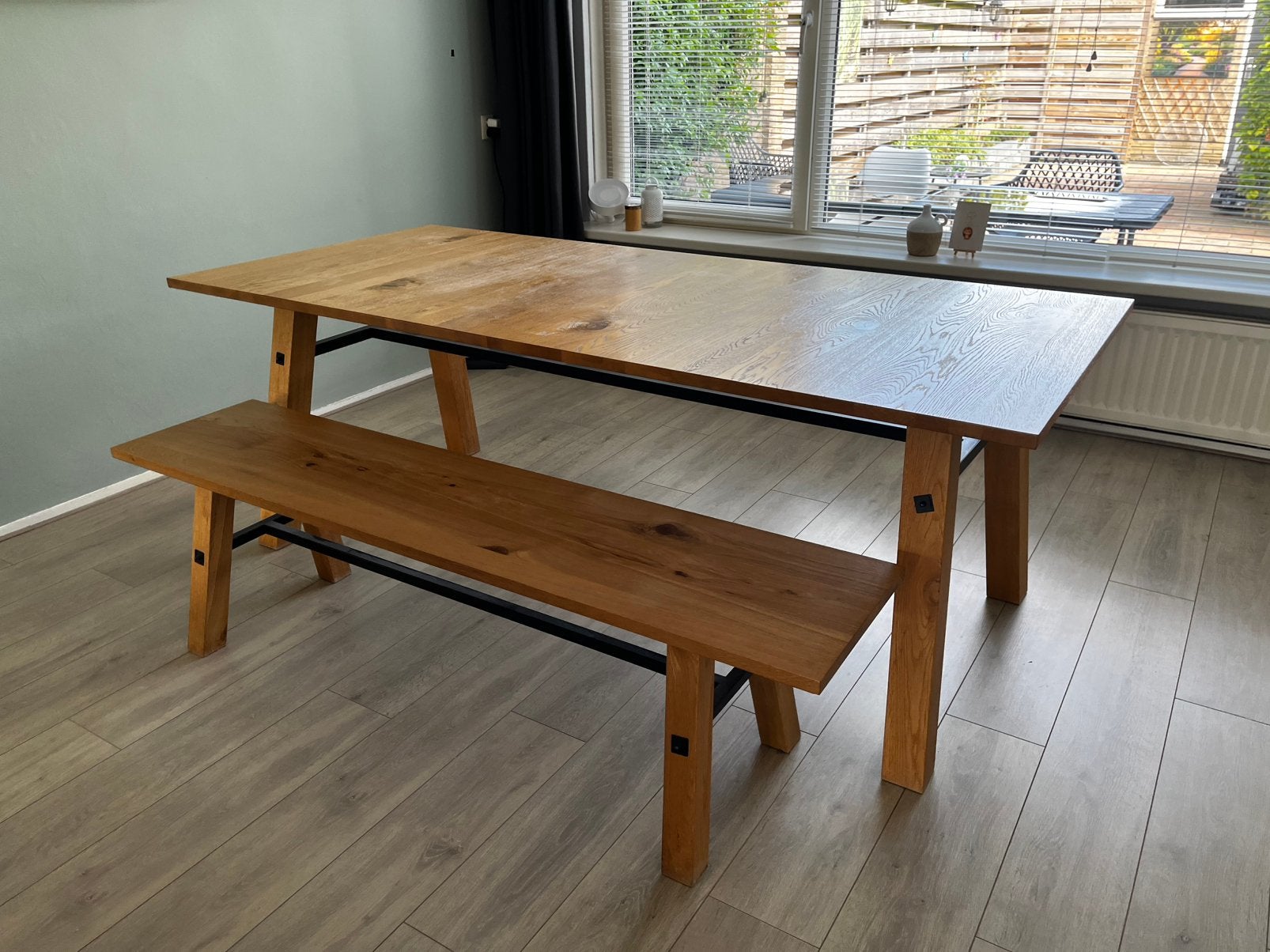 Eettafel met bankje, Ophalen, Gebruikt, Eikenhout, 200 cm of meer