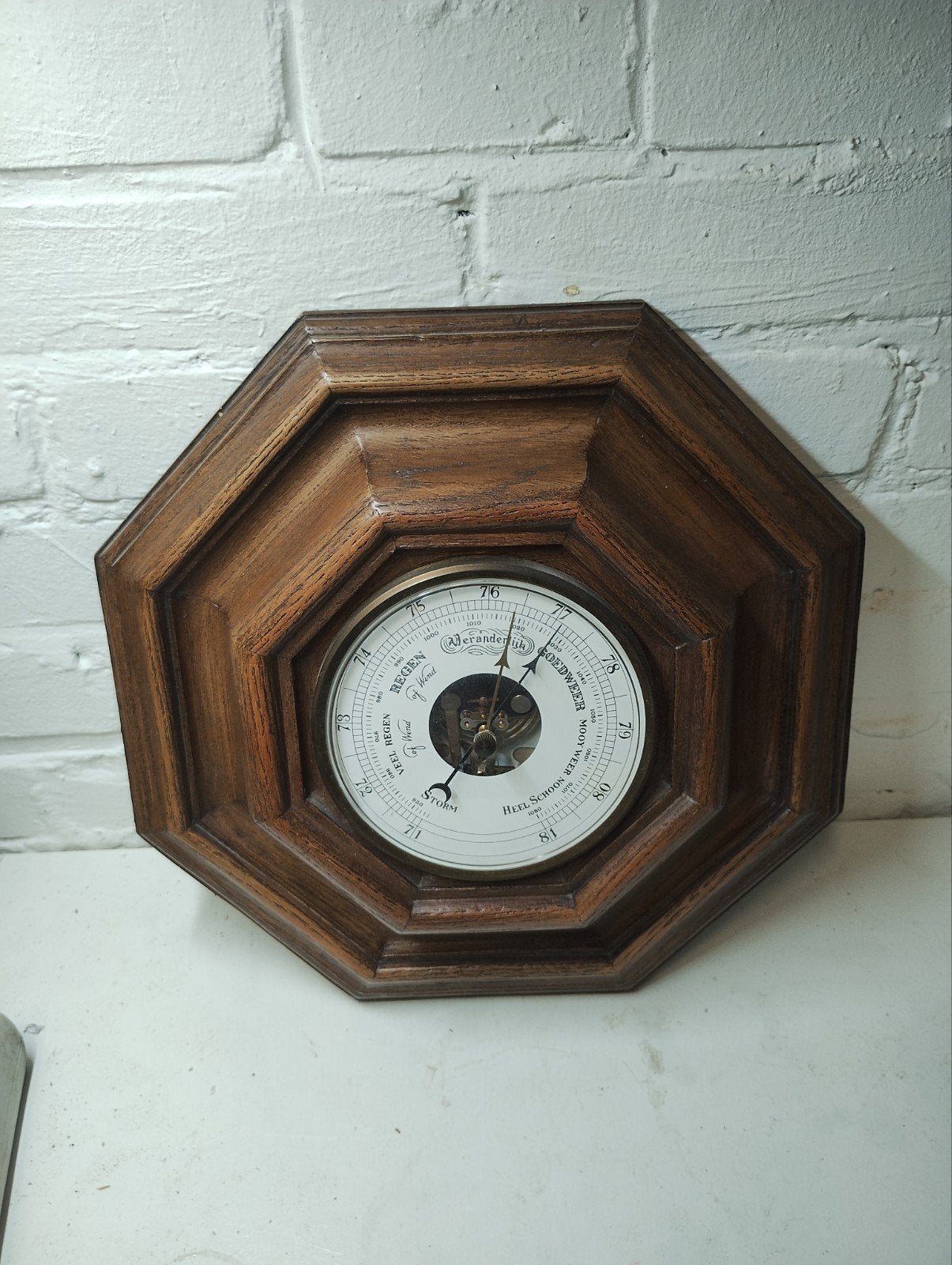 Vintage Barometer in Houten Octagonale Lijst, Ophalen of Verzenden, Gebruikt, Barometer