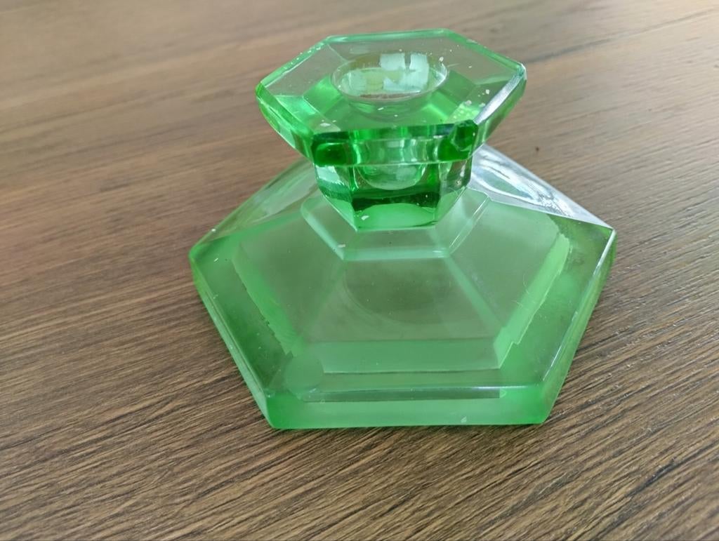 Art deco glazen kandelaar, Antiek en Kunst, Antiek | Glas en Kristal, Ophalen of Verzenden