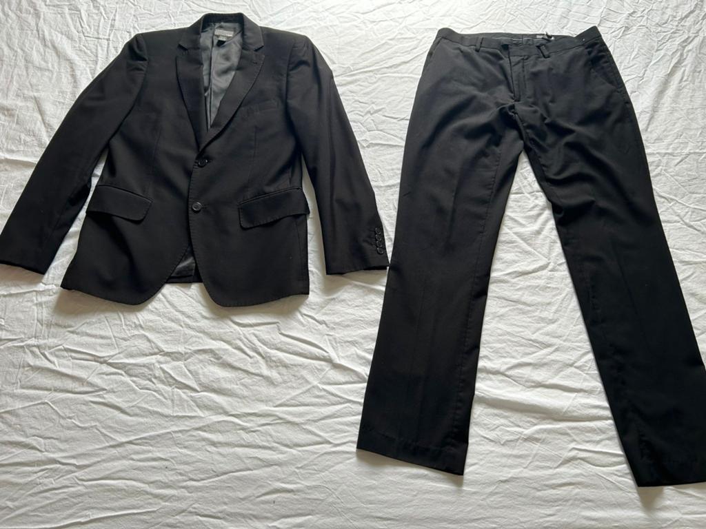 H&M Zwart Slim Fit Pak (Colbert & Broek) Maat 50, Maat 48/50 (M), Zwart, Ophalen of Verzenden, Zo goed als nieuw