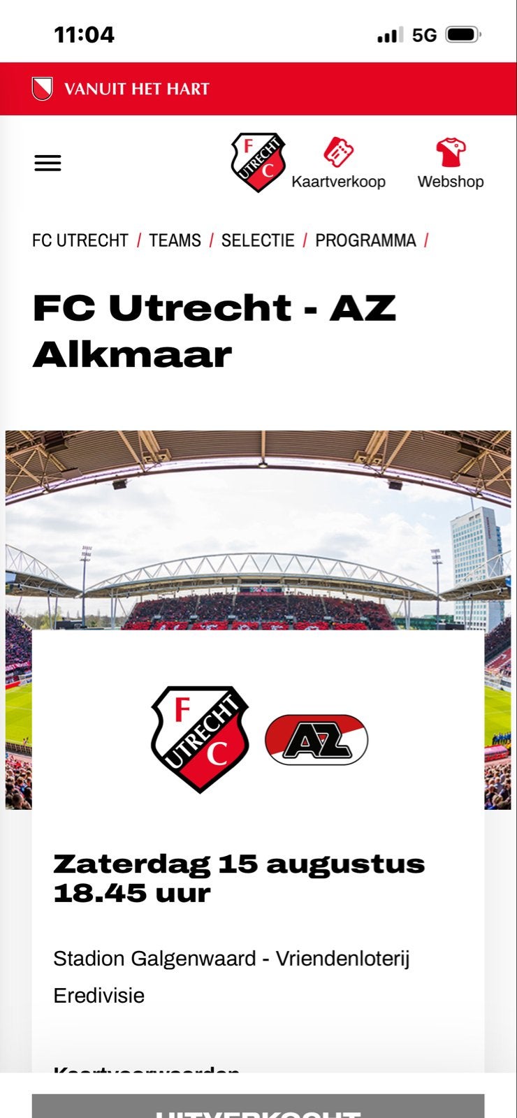 FC Utrecht-AZ, Tickets en Kaartjes, Losse kaart, Eén persoon