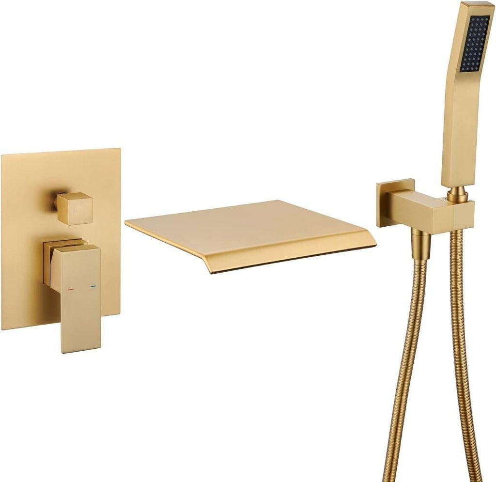 Deluxe inbouw badkraan met handdouche mat goud, Ophalen of Verzenden, Nieuw, Rvs, Kraan