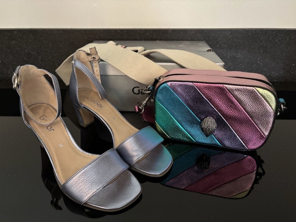 Gabor pumps sandaal met hak lila/blauw metalic maat 38 zgan, Blauw, Gabor, Ophalen of Verzenden, Zo goed als nieuw