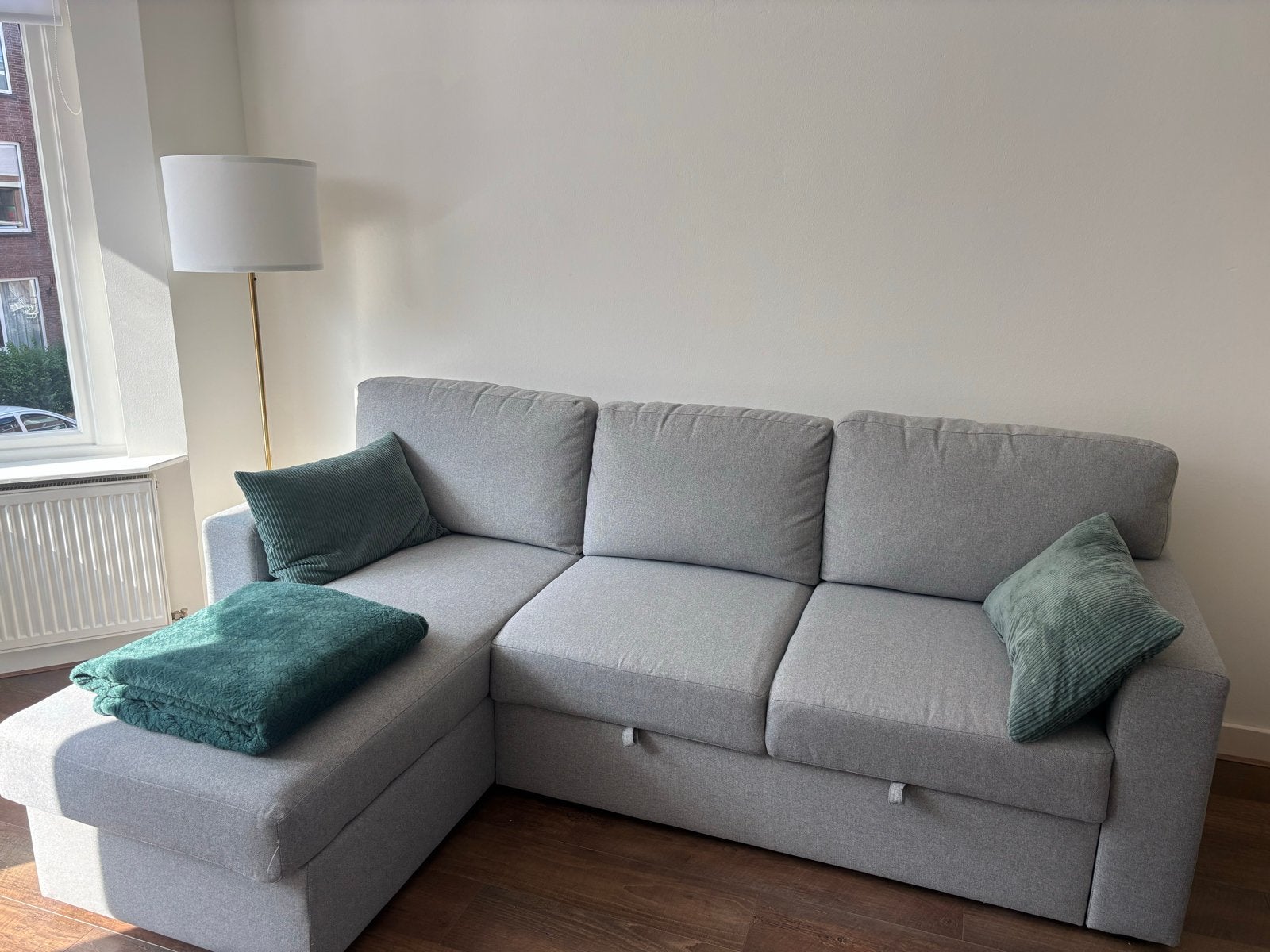 IKEA BÅRSLÖV 3-zits slaapbank met chaise longue, grijs, Ophalen, Driepersoons, Zo goed als nieuw, 200 tot 250 cm