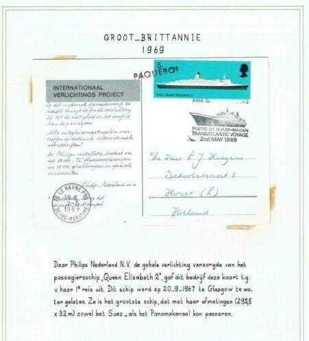 Engeland 1969 Ansichtkaart Philips 1e reis Queen Elizabeth, Verzenden, Overige typen