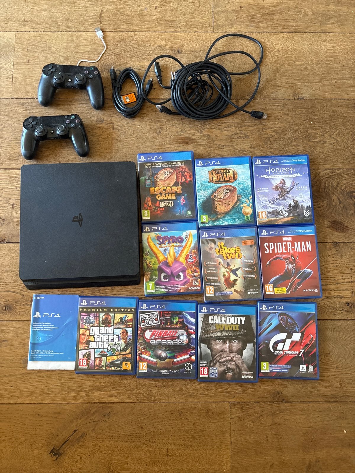 PS4 Slim 500GB met 2 controllers en 10 games, Ophalen, Met 2 controllers, Slim, 500 GB