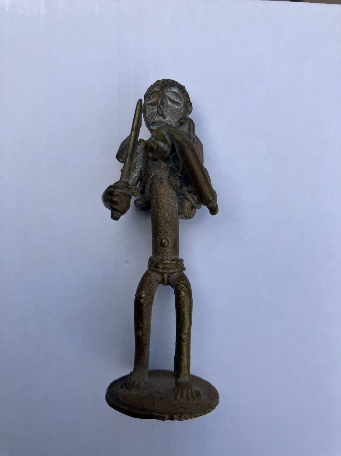 Antiek Bronzen Krijger Beeldje met Zwaard en Geweer, Ophalen of Verzenden