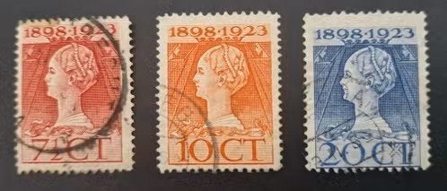Nederland 1923 - nvph 123-124-125  - Regeringsjubileum, Ophalen of Verzenden, T/m 1940, Gestempeld