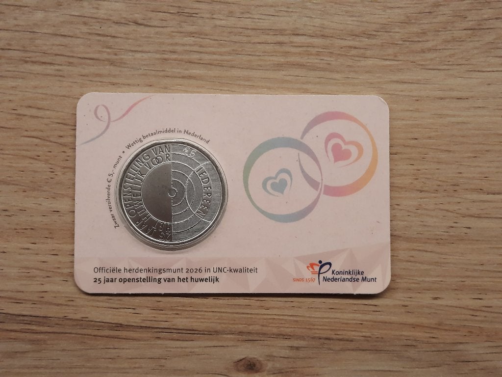 Openstelling huwelijk 5 euro 2026, Verzenden, Overige landen, 5 euro, Losse munt