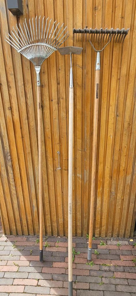 Tuinset: Bladhark, Verticuteerhark en Schoffel, Ophalen of Verzenden, Gebruikt, Hark