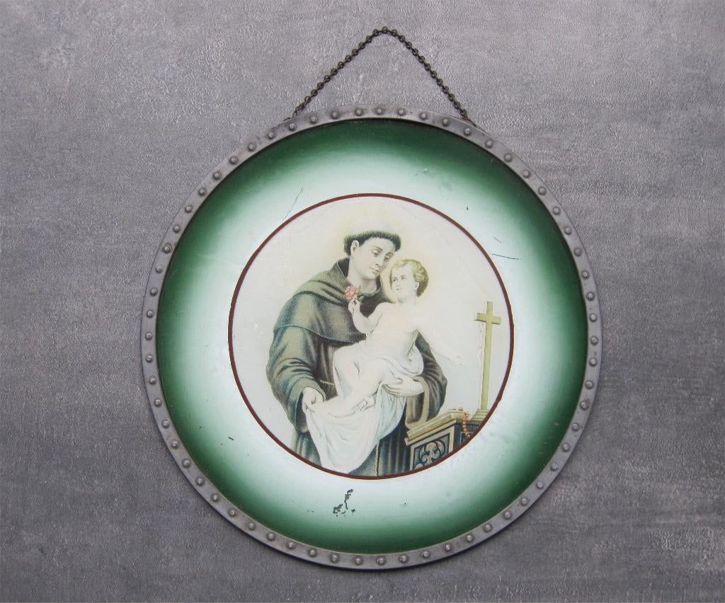 Antiek glas in lood met religieuze voorstelling, Antiek en Kunst, Ophalen of Verzenden