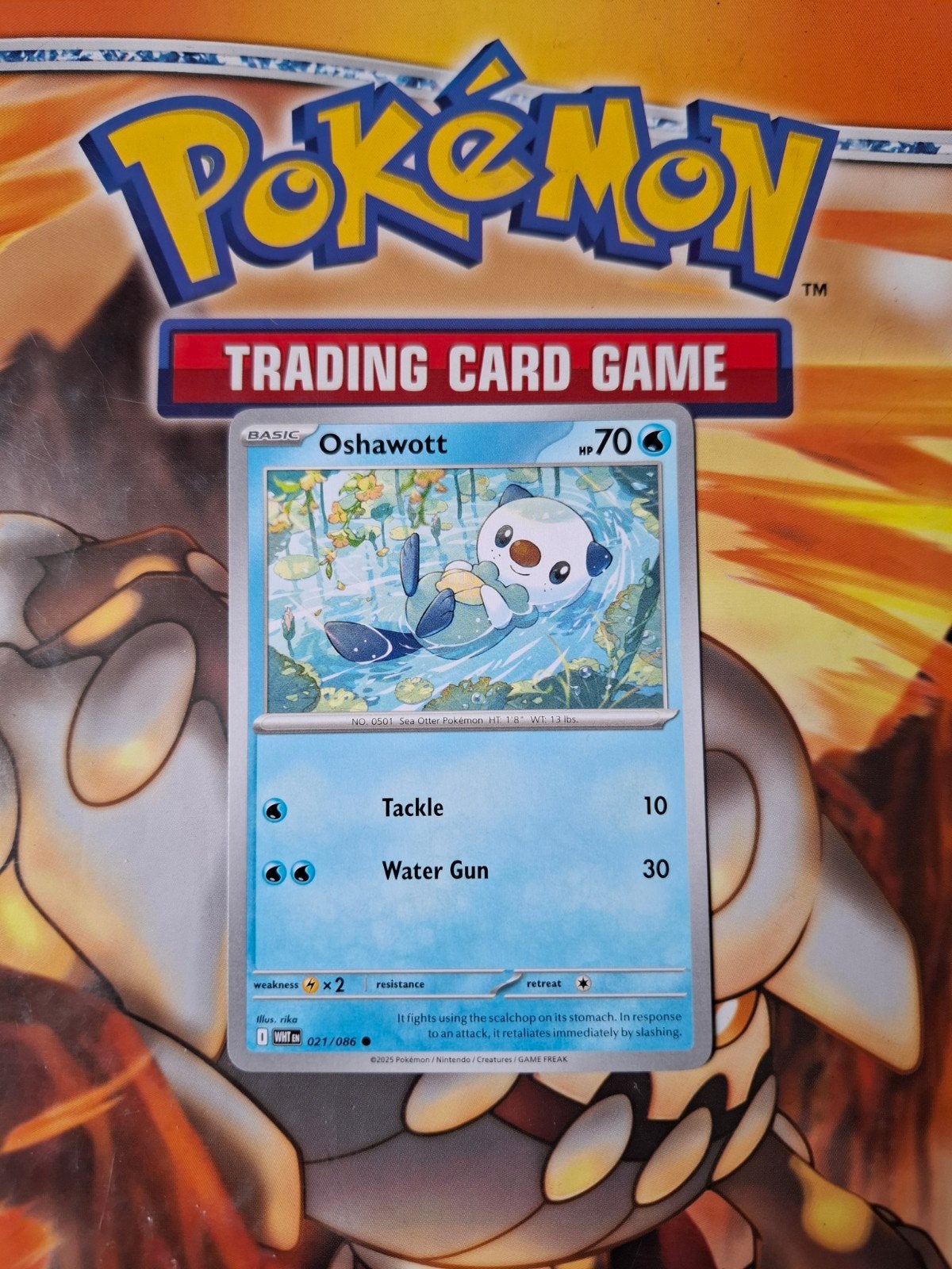 Oshawott 021/086 White Flare pokemon kaart nm-mint, Ophalen of Verzenden, Zo goed als nieuw, Losse kaart