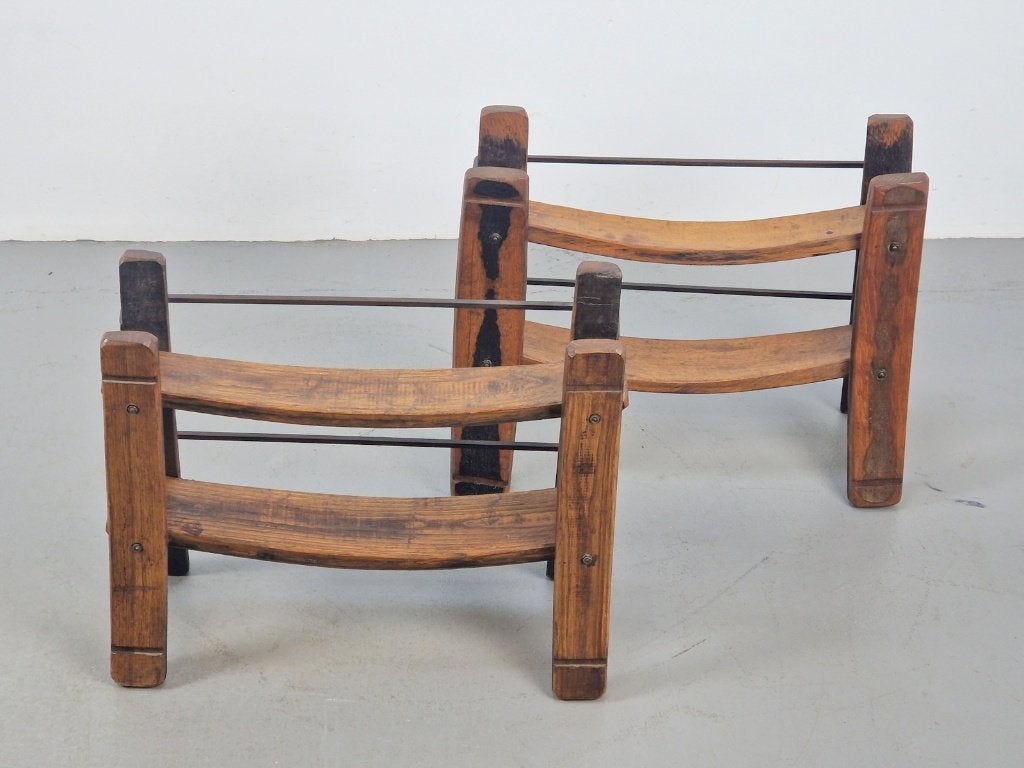 2x Vintage Eiken brutalist houten wijnrek japandi 1960, 50 – 75, Gebruikt, 5 tot 15 flessen, Ophalen of Verzenden