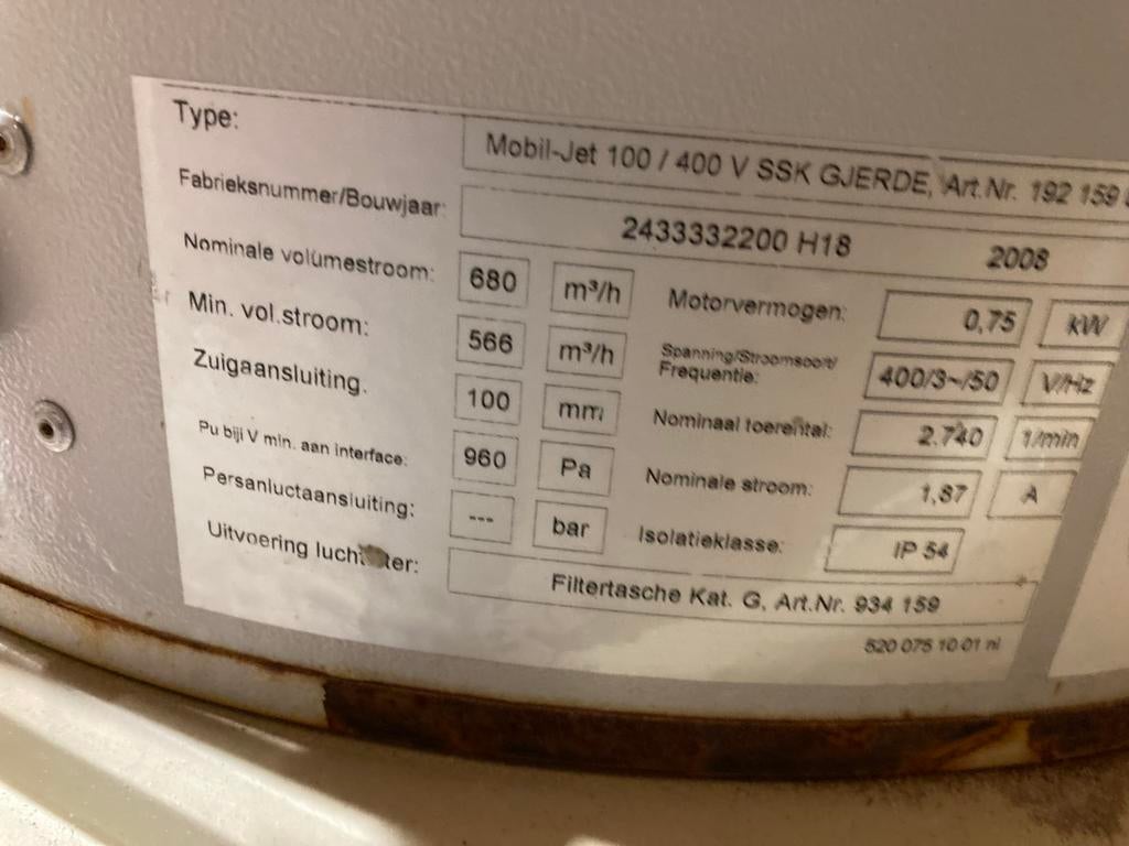 Gjerde Mobil-Jet 100 Afzuiginstallatie - 2008 Model, Ophalen, Gebruikt