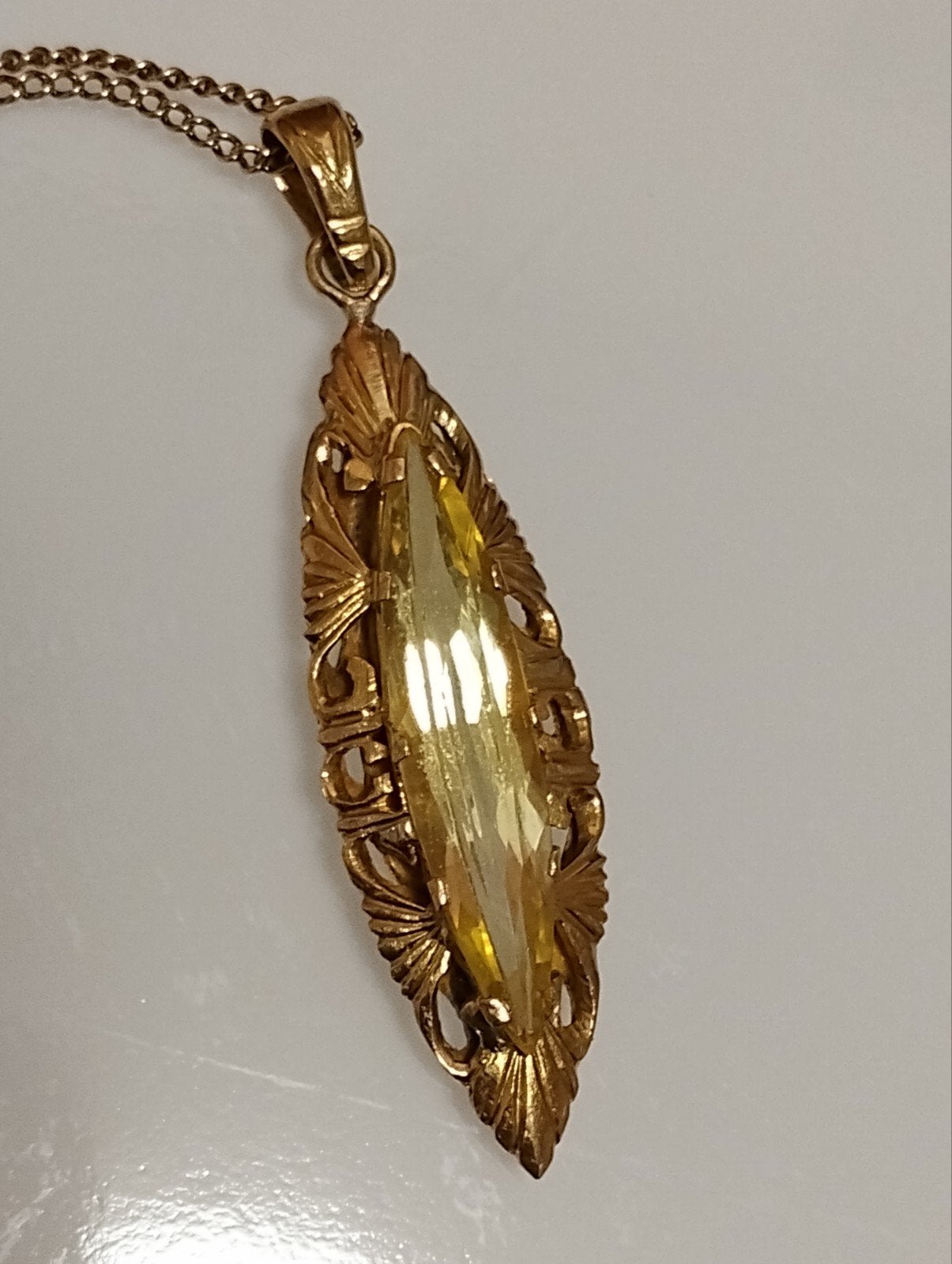 Oude 23 karaat gouden citrien pendant kettinghanger, Ophalen of Verzenden, Goud, Hanger