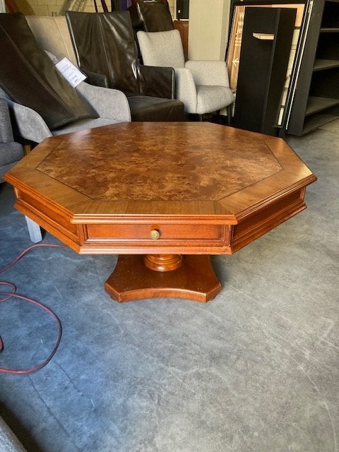 salontafel brocante wortelnoot 8 hoekig 2 lades ALS NIEUW, Ophalen, 50 – 75, 50 tot 100 cm, 50 tot 100 cm