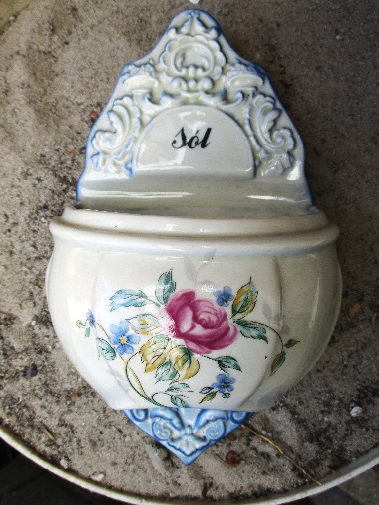 Vintage keramische zoutpot met bloemmotief - Kościerzyna, Antiek en Kunst, Antiek | Keramiek en Aardewerk, Ophalen of Verzenden