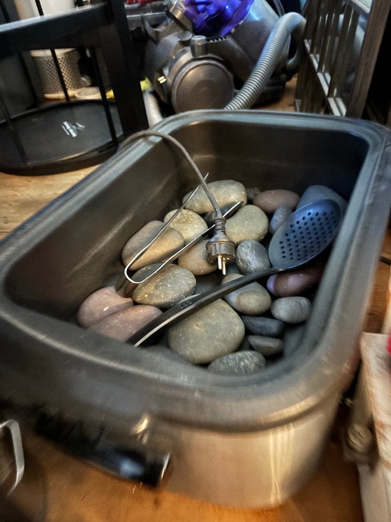 2 hotstone warmers incl. massagestenen complete set, Ophalen, Gebruikt, Hotstone