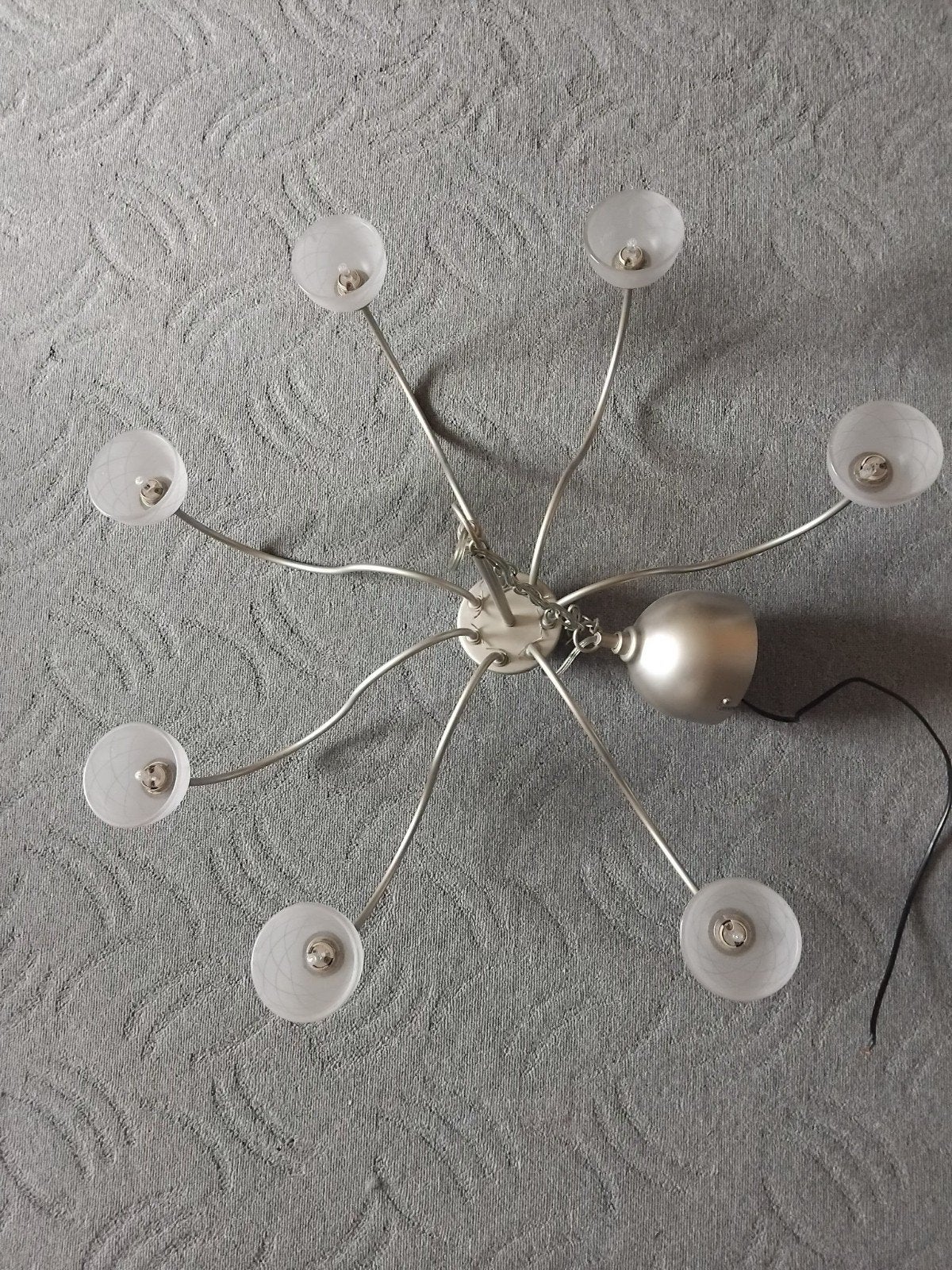 Moderne plafondlamp met 8 glazen kappen, Ophalen, Gebruikt, Glas, Modern