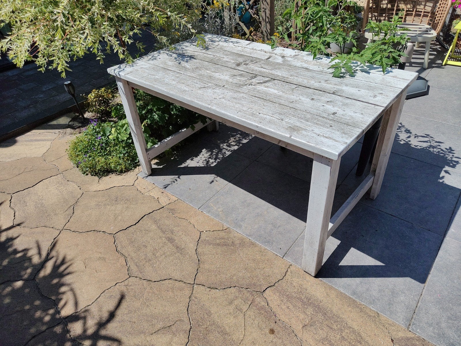 Tuintafel whitewash 140*80, Ophalen, Rechthoekig, Hout