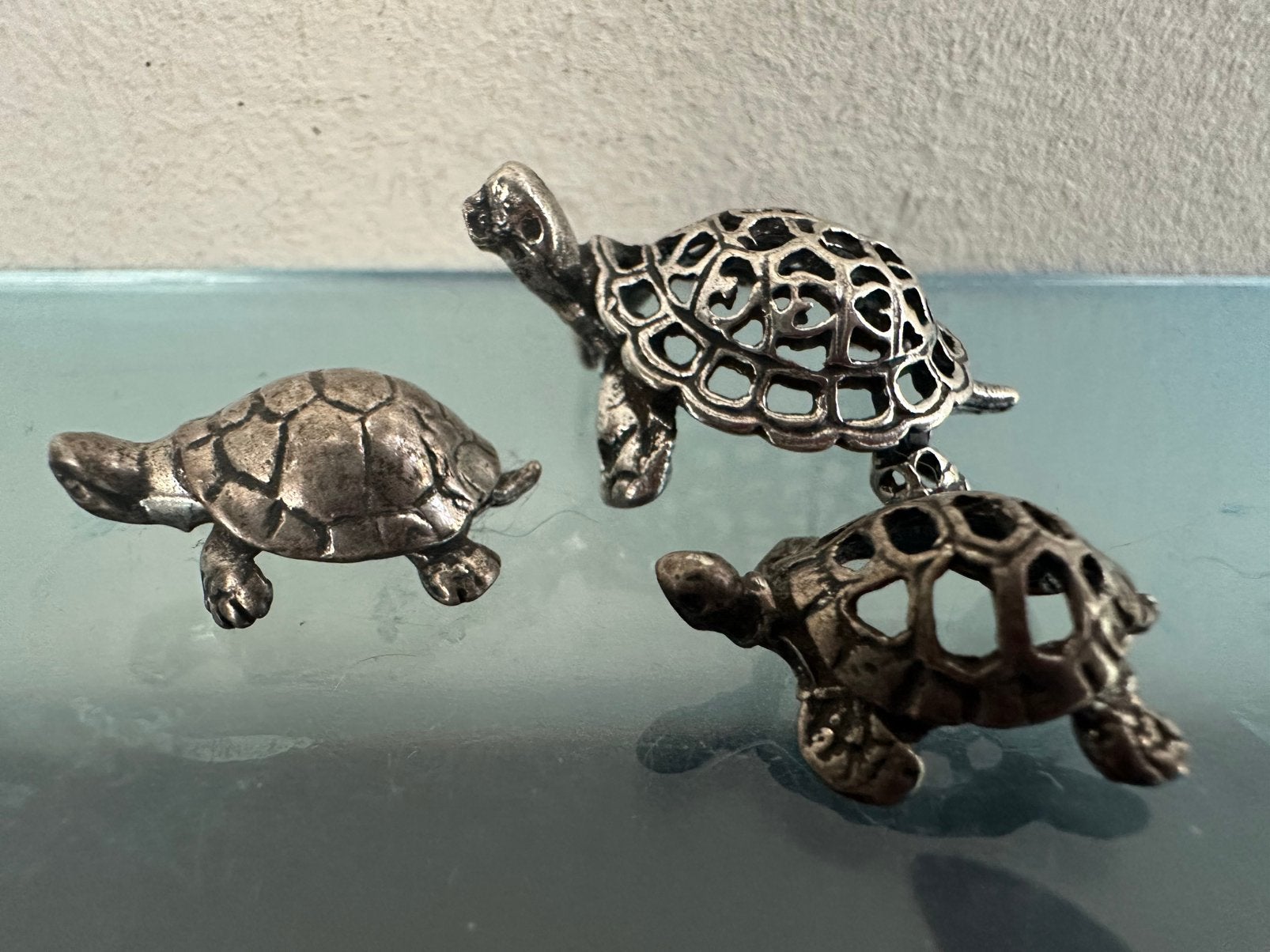 Verzilverd opgewerkte Schilpad beeldjes miniatuur, Ophalen of Verzenden, Gebruikt