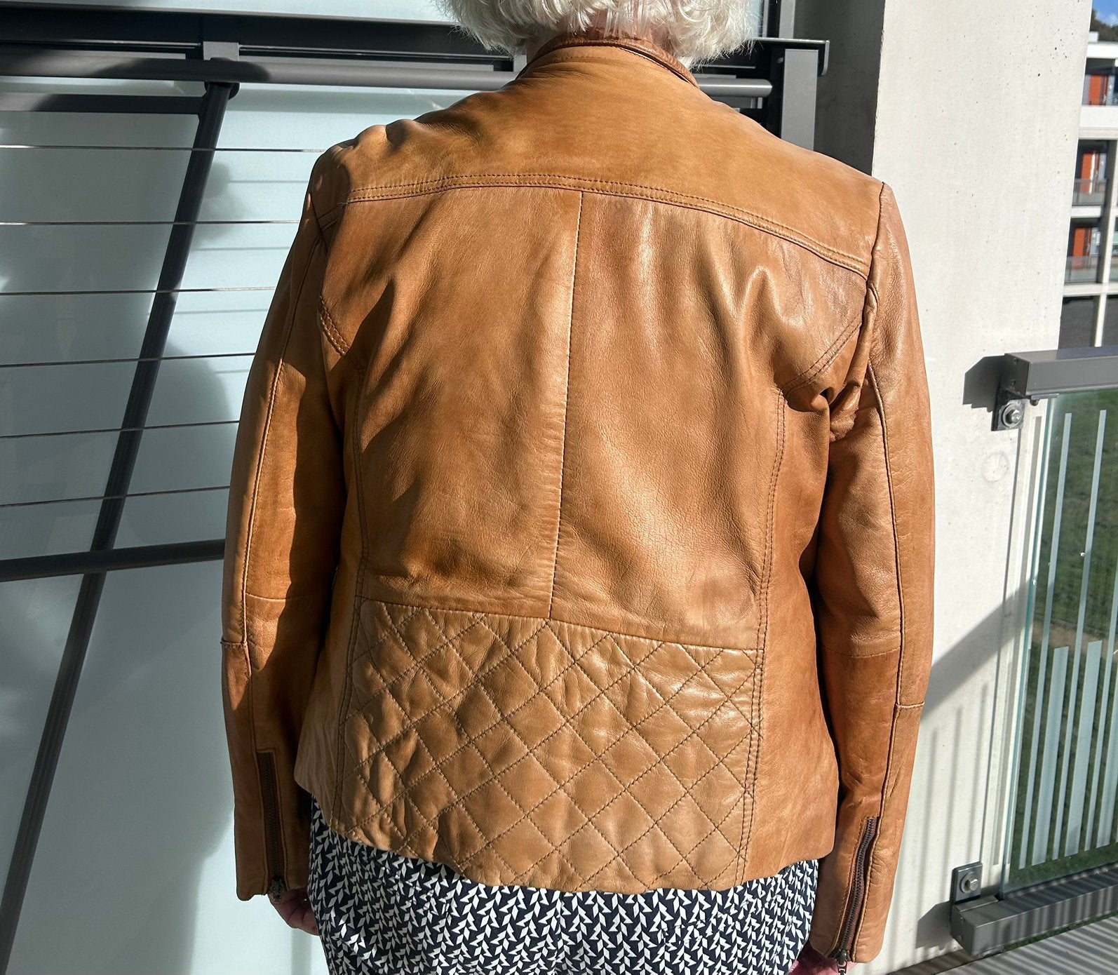 Echt leren jasje, Kleding | Dames, Ophalen of Verzenden, Gedragen, Maat 42/44 (L), Bruin