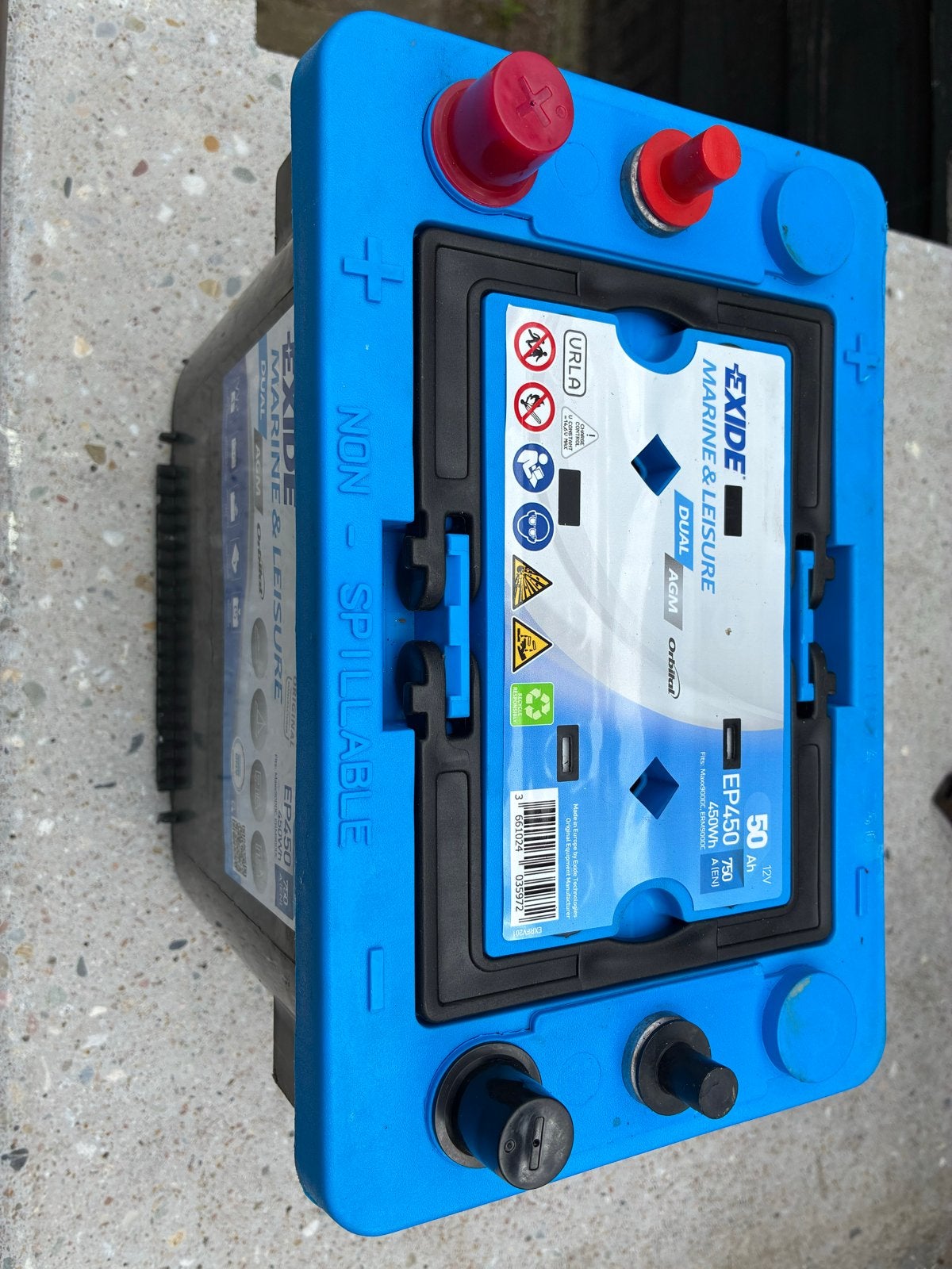 Exide Marine & Leisure Dual AGM Accu EP450 50Ah 12V, Ophalen of Verzenden, Gebruikt, Universele onderdelen