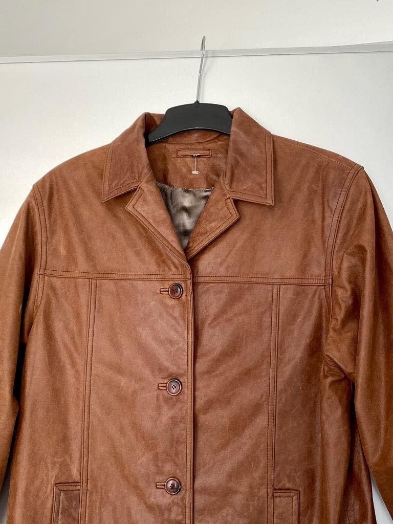 J490 Echt leren jas maat 42=L winterjas leer bruin blazer, Bruin, Maat 42/44 (L), Ophalen of Verzenden, Zo goed als nieuw
