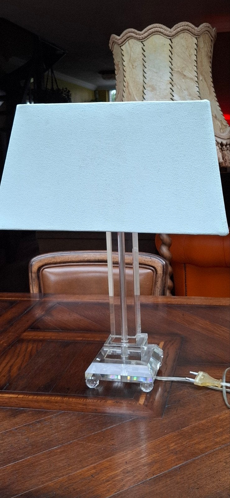 Glazen tafellamp - 48 cm, Ophalen of Verzenden, Zo goed als nieuw, Glas, Sfeerlamp
