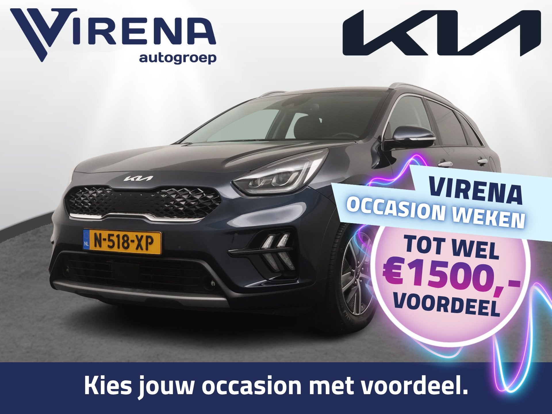 Kia Niro 1.6 GDi Hybrid DynamicPlusLine Stoel/stuurverwarmin, Auto's, Gebruikt, Blauw, Leder en Stof, Origineel Nederlands