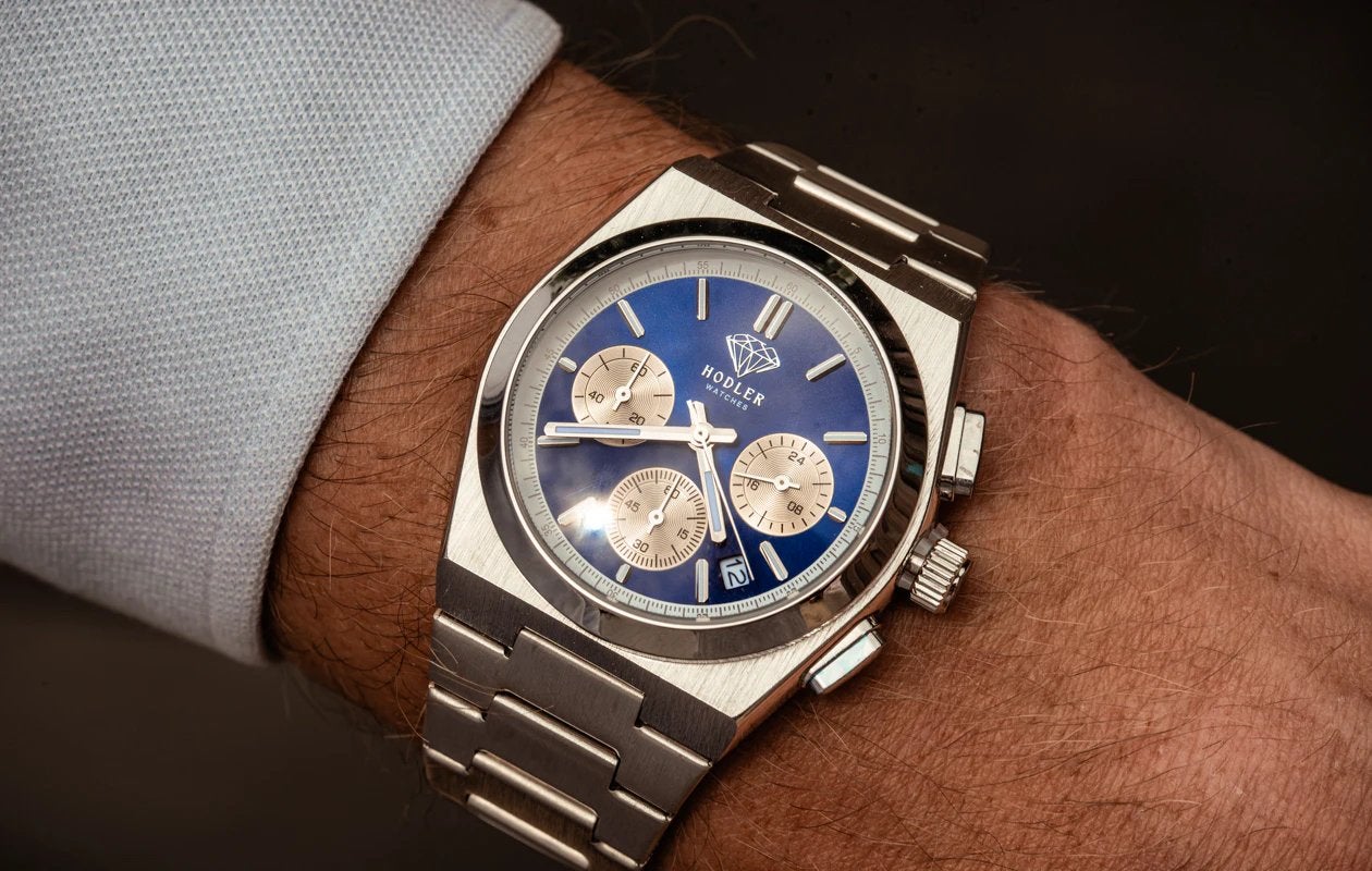 Hodler horloge silver+blue, Overige merken, Staal, Nieuw, Ophalen of Verzenden