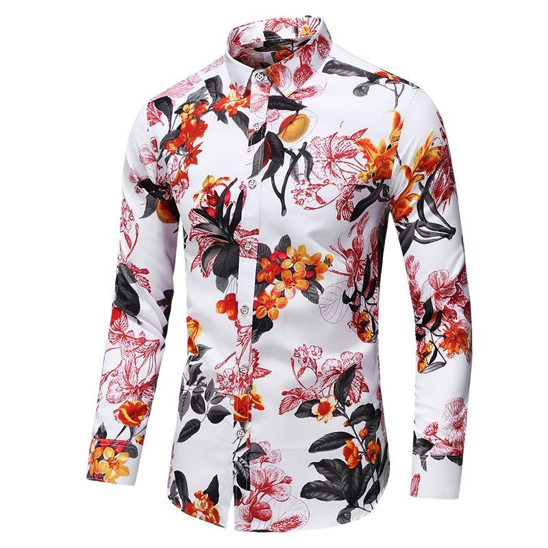 Wit overhemd met planten (heren mannen shirt bloemen), Verzenden, Nieuw, Meerkleurig, Overige halswijdtes