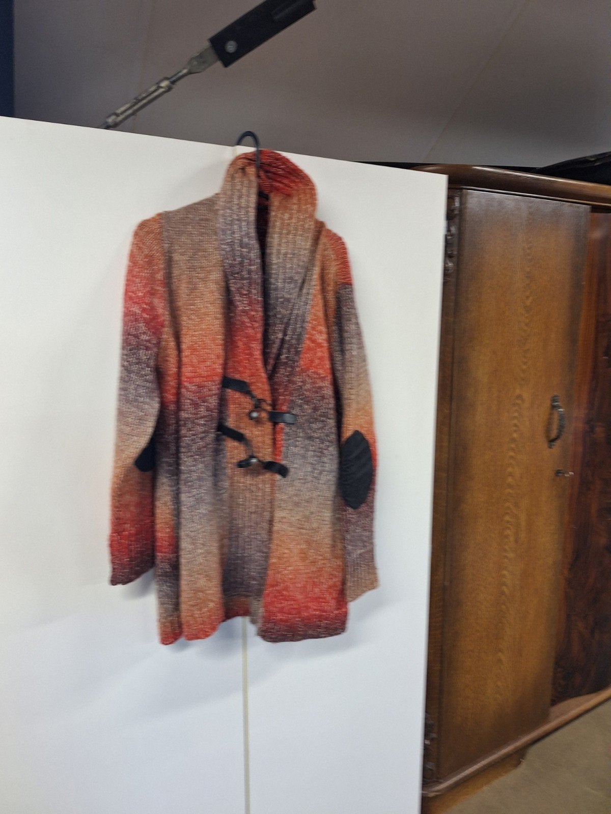 Olsen gebreid vest met sjaalkraag en elleboogpatches, Olsen, Meerkleurig, Maat 42/44 (L), Ophalen of Verzenden