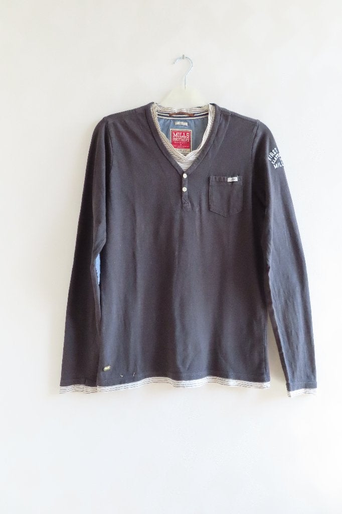 Shirt Zwart Dubbellaags Double Mills Brothers mt S (G32), Zwart, Ophalen of Verzenden, Zo goed als nieuw, Mills Brothers
