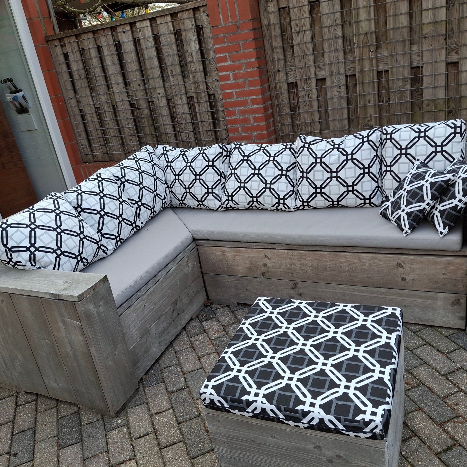 Loungebank 240x180 cm, 2 delen met kussens, Tuin en Terras, Tuinsets en Loungesets, Gebruikt, Meer dan 8 zitplaatsen, Ophalen of Verzenden