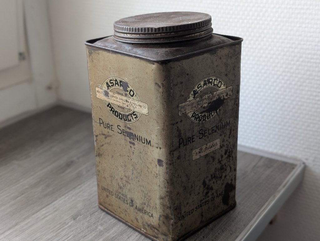 Antiek industrieel blik ASARCO Pure Selenium (ca. 1920), Antiek en Kunst, Antiek | Gereedschap en Instrumenten, Ophalen of Verzenden