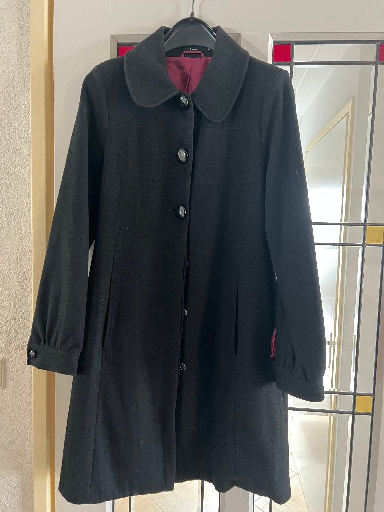 winterjas zwart wol lang dames maat M Fransa, Maat 38/40 (M), Fransa, Zwart, Ophalen of Verzenden