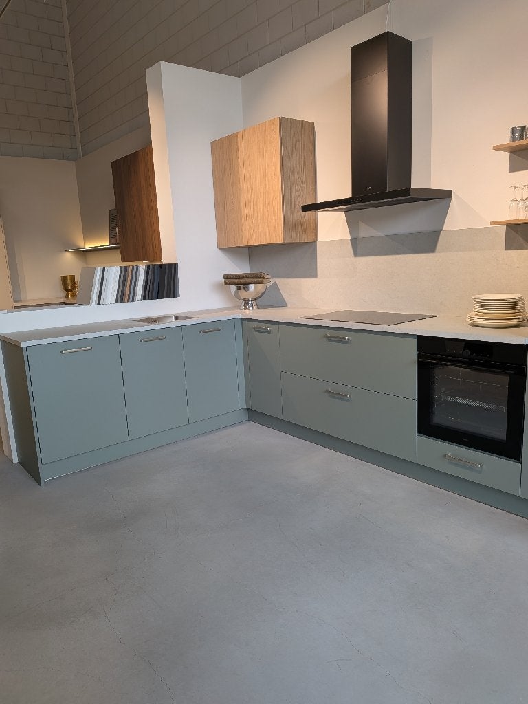 Showroomkeuken Agave groen, Hoekkeuken, Nieuw, Ophalen of Verzenden, Kunststof