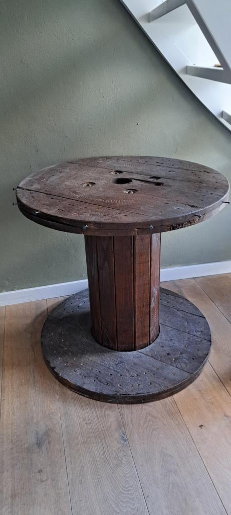 Unieke houten kabelhaspel salontafel - Industrieel design, Huis en Inrichting, Gebruikt, 50 tot 100 cm, 50 tot 75 cm, Rond