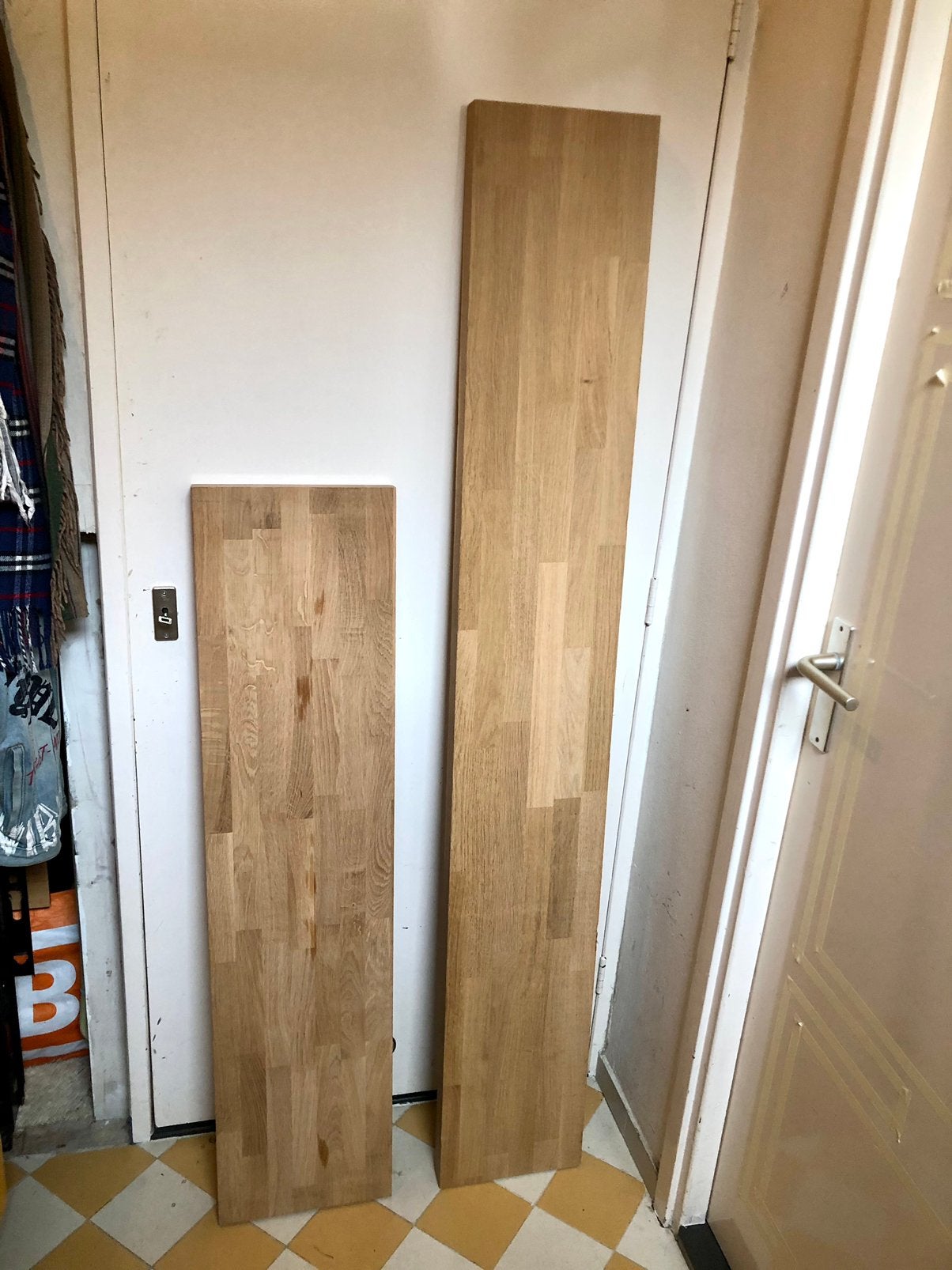 Twee massief eikenhouten planken 4cm dik, 25 tot 50 mm, Eiken, Ophalen of Verzenden, Zo goed als nieuw