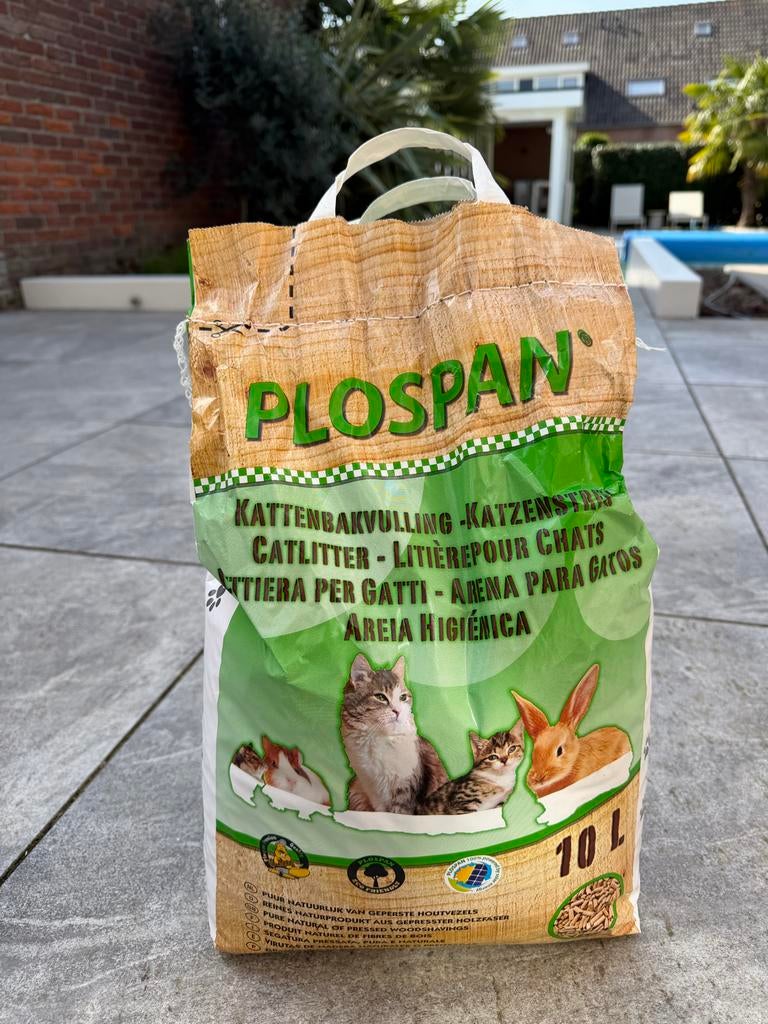 Plospan kattenbakvulling houtkorrels 10 liter, Ophalen, Nieuw