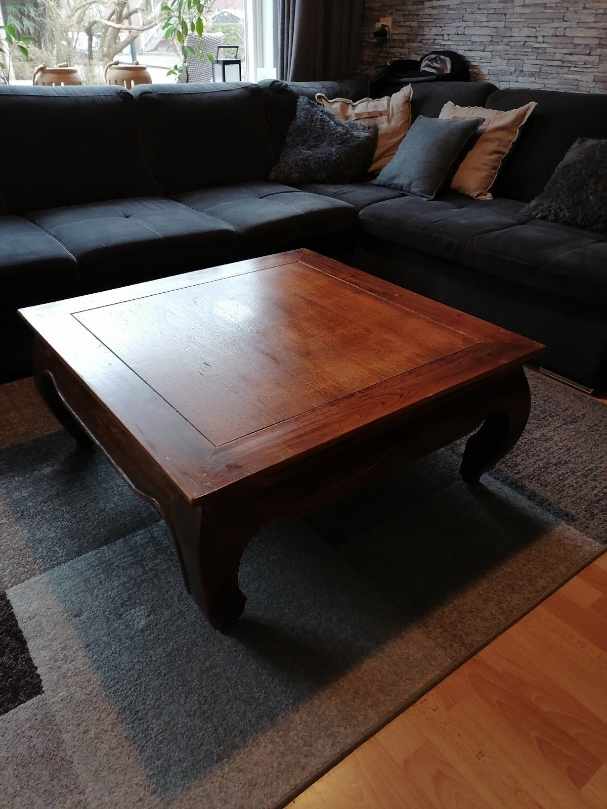 Massief houten salontafel, opiumtafel vierkant, Ophalen, Gebruikt, 50 tot 100 cm, Vierkant