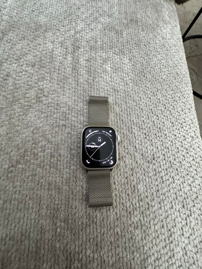 Apple Watch Series 9 (41 mm) met Milanees bandje, Gebruikt, Hartslag, IOS, Ophalen of Verzenden