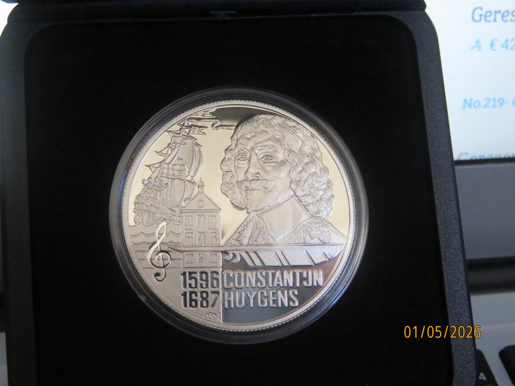 No.228- €20,00 Contstantijn Huygens zilver Proof like munt, Koningin Beatrix, Zilver, Losse munt, Overige waardes