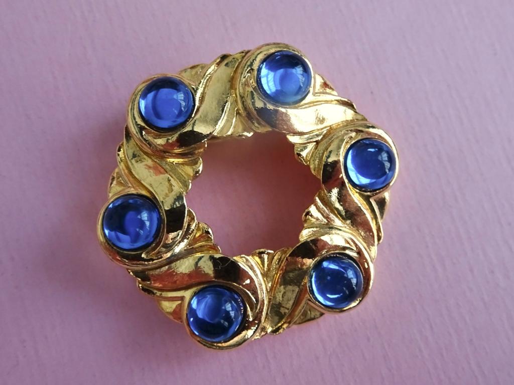 jwg Vintage 50s 60s sjaal dress clip broche goud klr blauw, Verzenden, Overige materialen, Broche, Verguld
