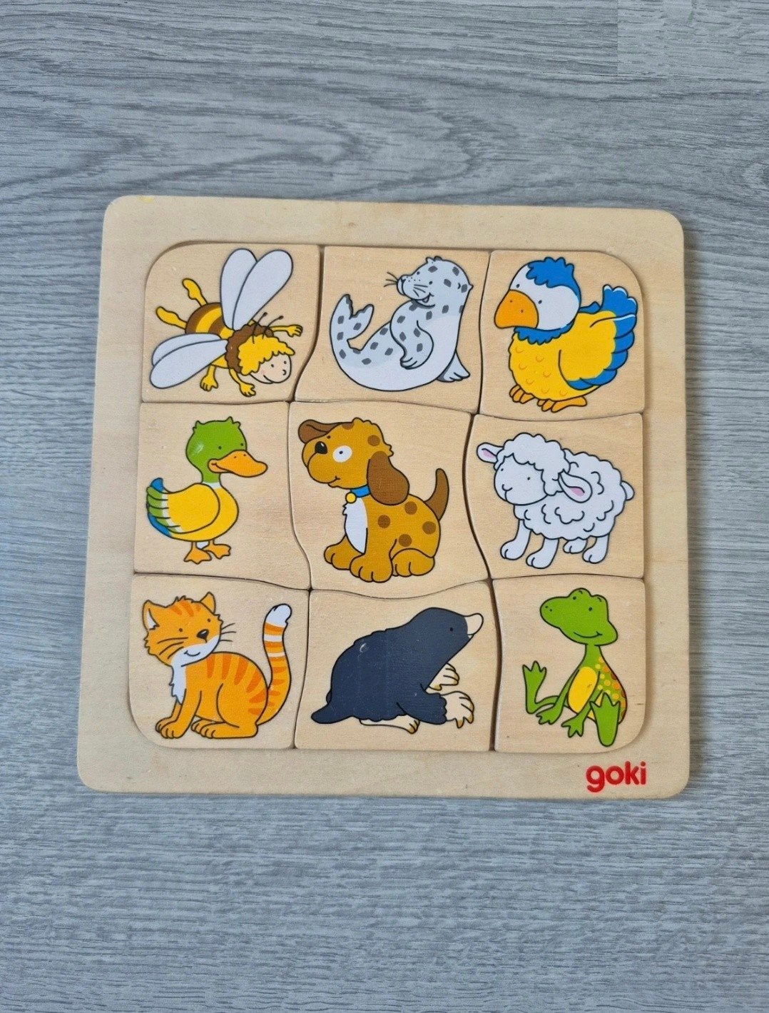 Goki houten dierenpuzzel met boerderijthema, Ophalen of Verzenden, Gebruikt, Overige typen